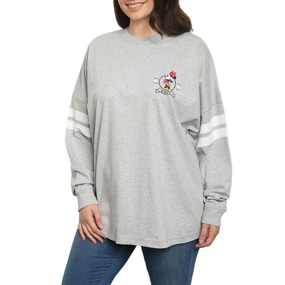 New Disney Women Minnie Mouse Sweatshirt Jersey Long Sleeve Light Gray - Picture 8 of 8